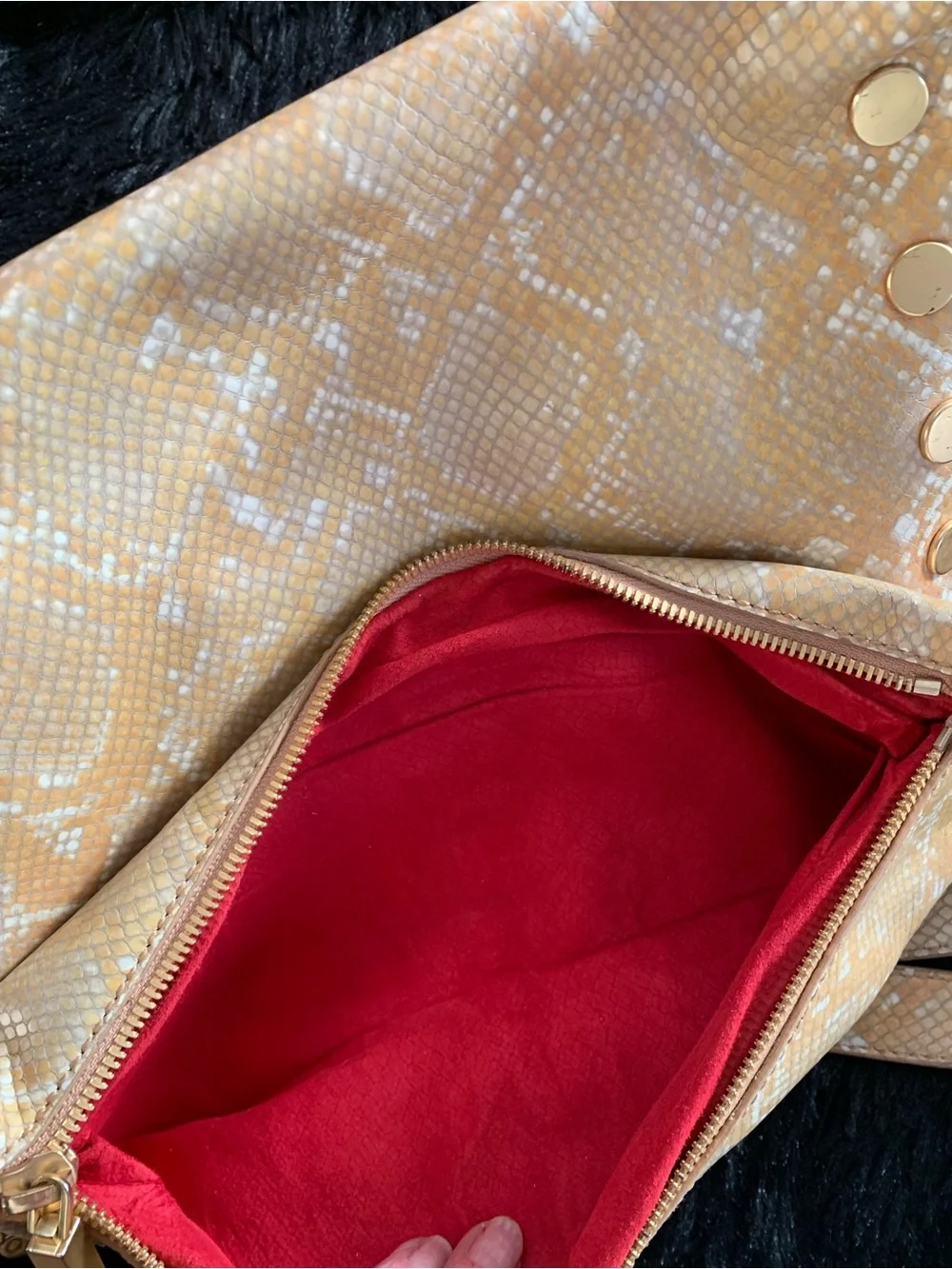 Hammitt Gold Snakeskin Crossbody with Red Zip Accent Large VIP
